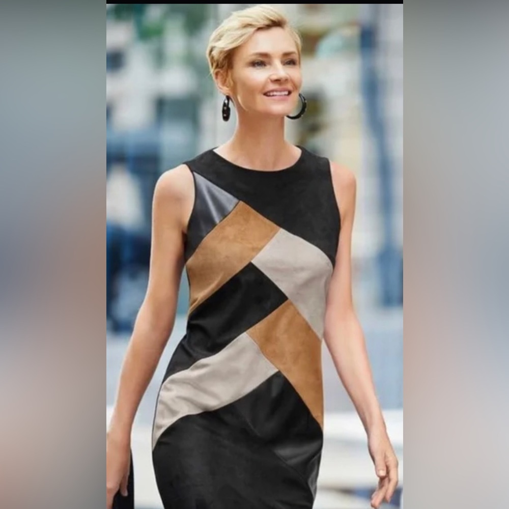 Chico’s Faux Suede & Leather Shift Dress Size 10P NWT